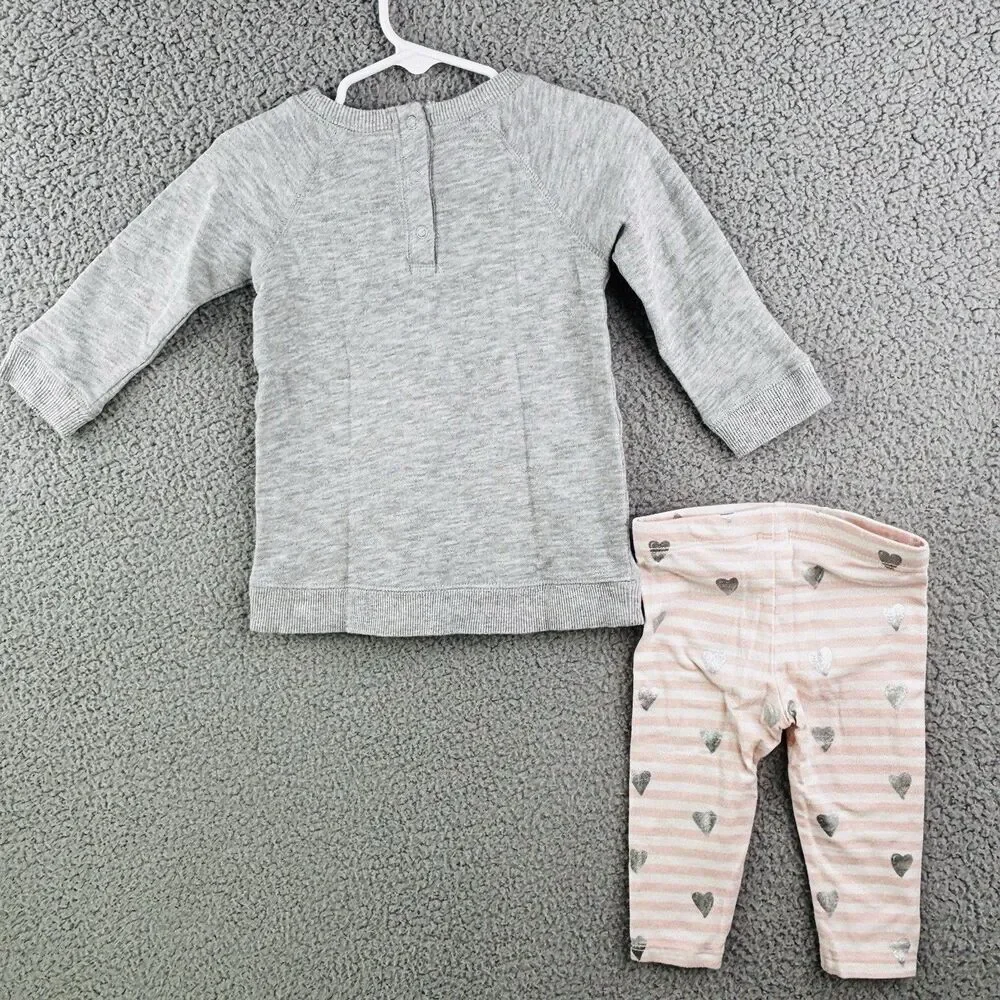 Tucker + Tate Pant Set Baby 9 Month Pink Gray Hearts Sparkle 2 piece